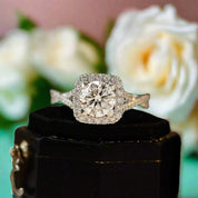 Round Cut Halo Diamond Twist Engagement Ring-Evani Naomi Jewelry