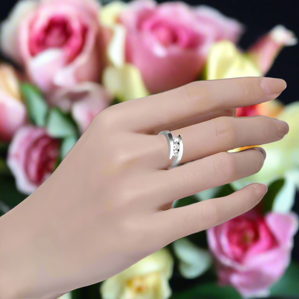 Round Cut Three Stones Diamond Engagement Ring-Evani Naomi Jewelry