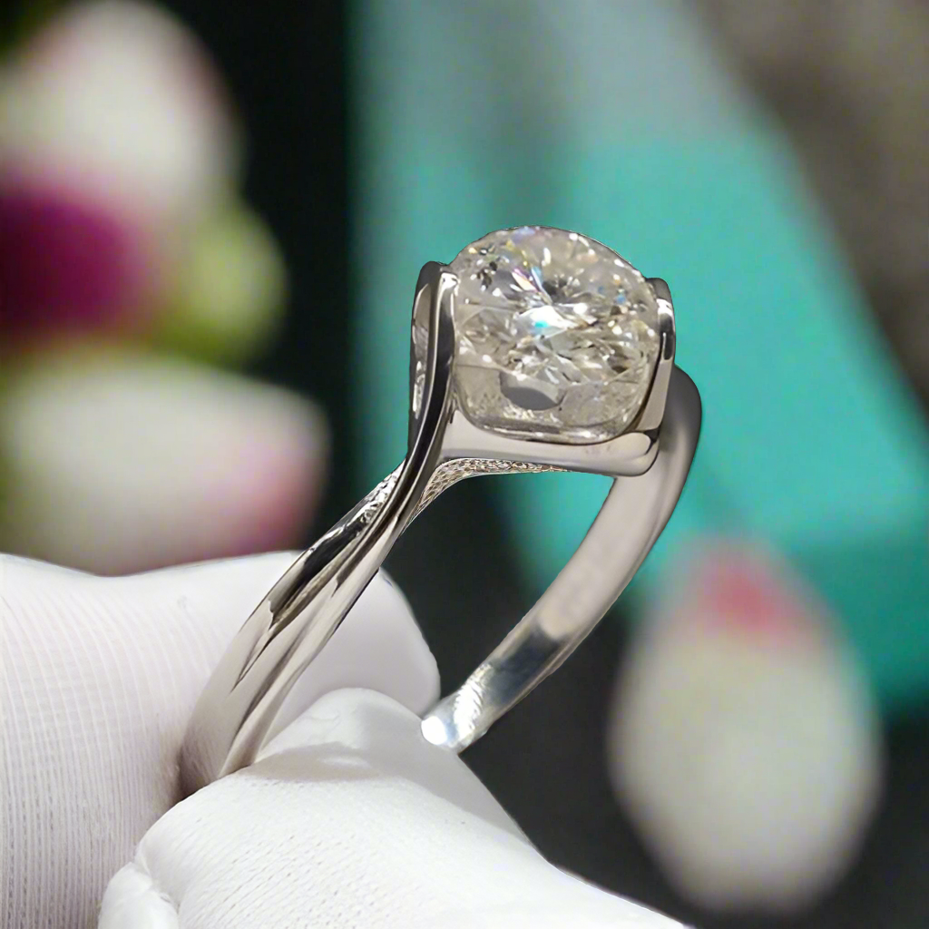 Round Diamond Angel White Gold Engagement Ring-Evani Naomi Jewelry