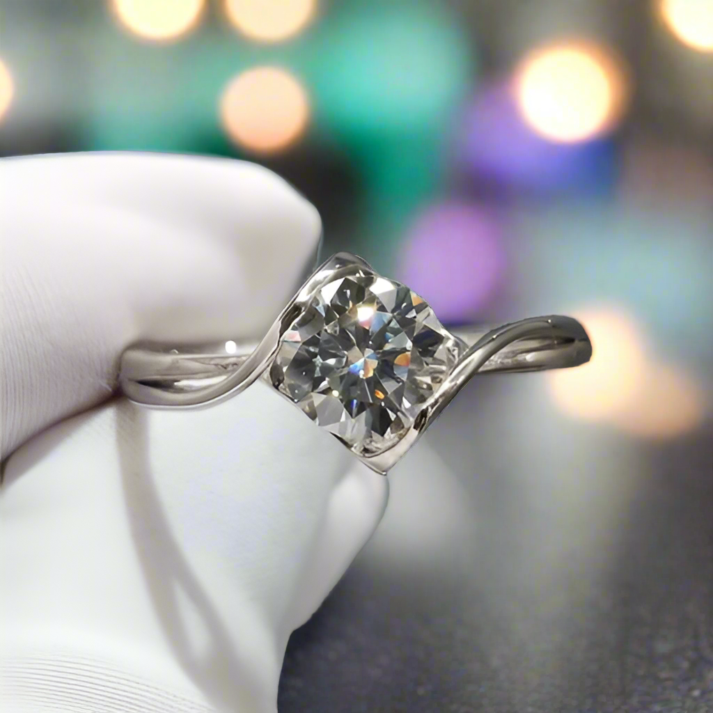 Round Diamond Angel White Gold Engagement Ring-Evani Naomi Jewelry