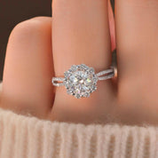 Round Diamond Halo Flower Art Deco Engagement Ring-Evani Naomi Jewelry
