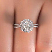Round Diamond Halo Flower Art Deco Engagement Ring-Evani Naomi Jewelry