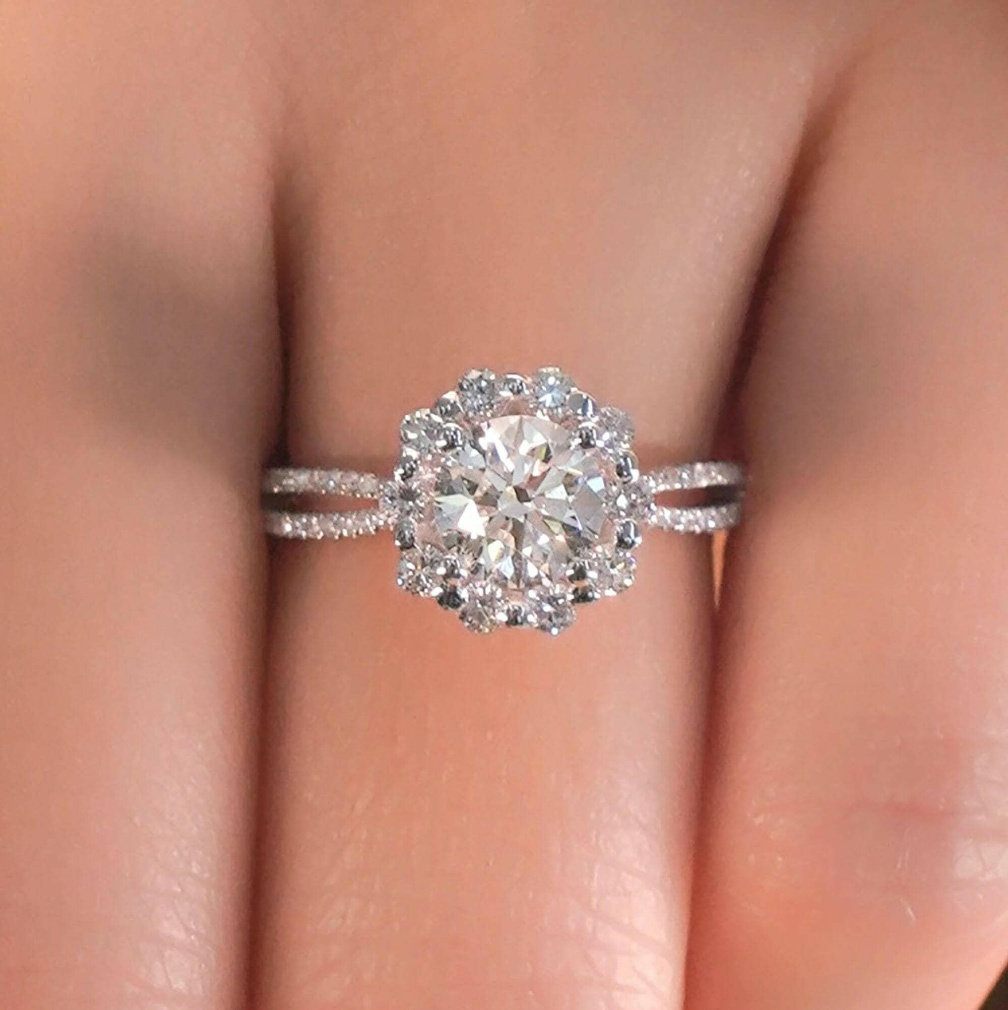 Round Diamond Halo Flower Art Deco Engagement Ring-Evani Naomi Jewelry