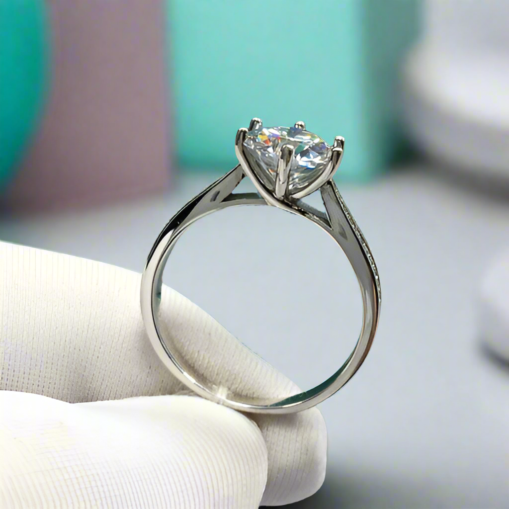 Round Diamond Six-Claws White Gold Engagement Ring-Evani Naomi Jewelry