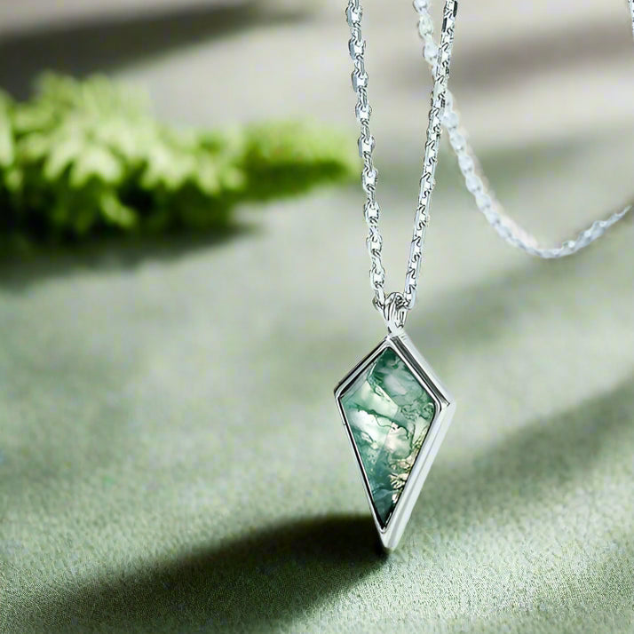 Constellation of Two Souls- Kite Cut Natural Unique Moss Agate Promise Ring - Evani Naomi Jewelry