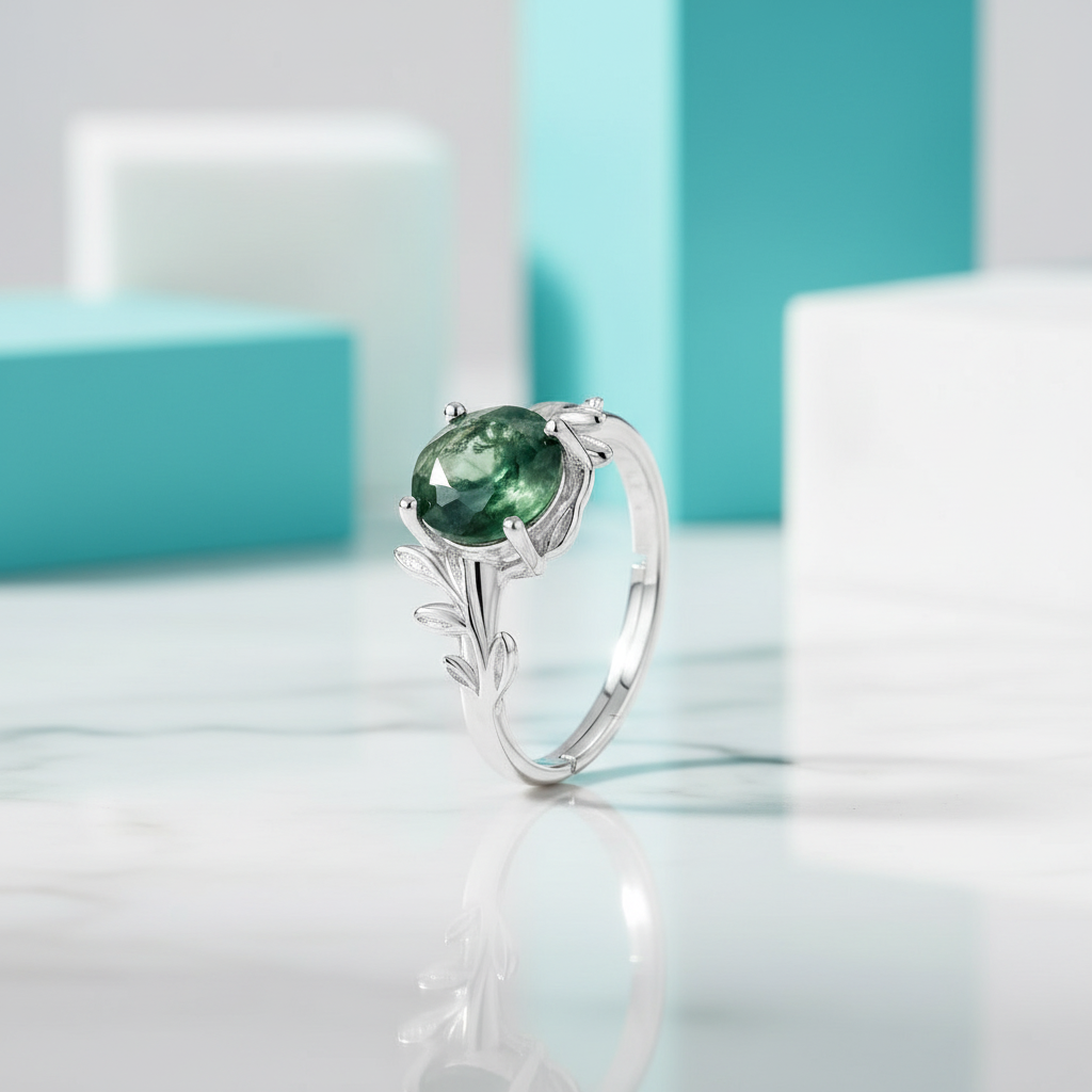 Masterpiece of Affection- Natural Green Moss Agate Rings-Evani Jewelry