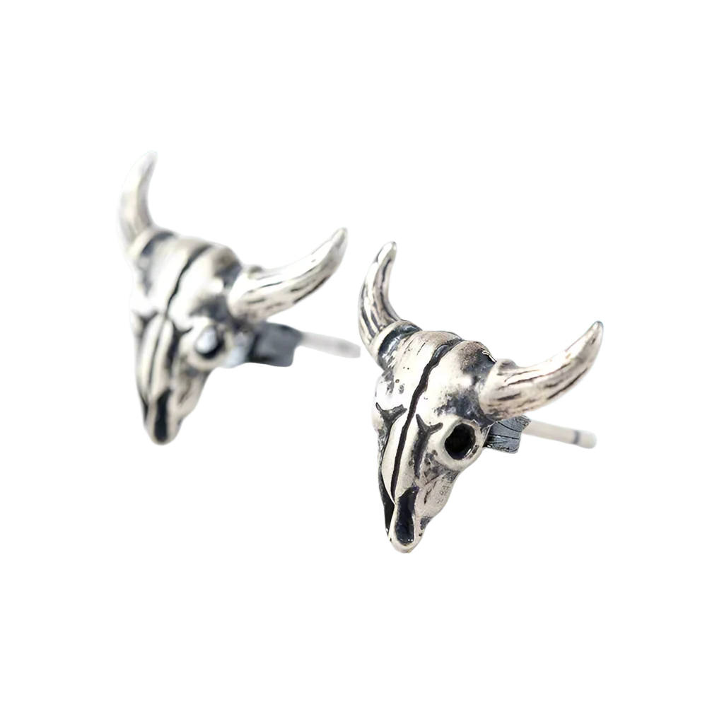 Sheep Head Skeleton Gothic Style Stud Earrings-Evani Naomi Jewelry