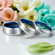 Silver & Blue Unisex Tungsten Wedding Band-Evani Naomi Jewelry