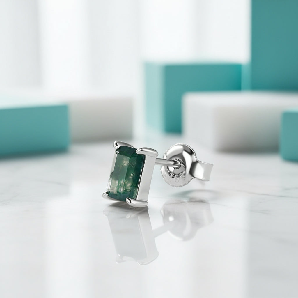 Eternal Commitment- Geometric Moss Agate Stud Earrings-Evani Jewelry