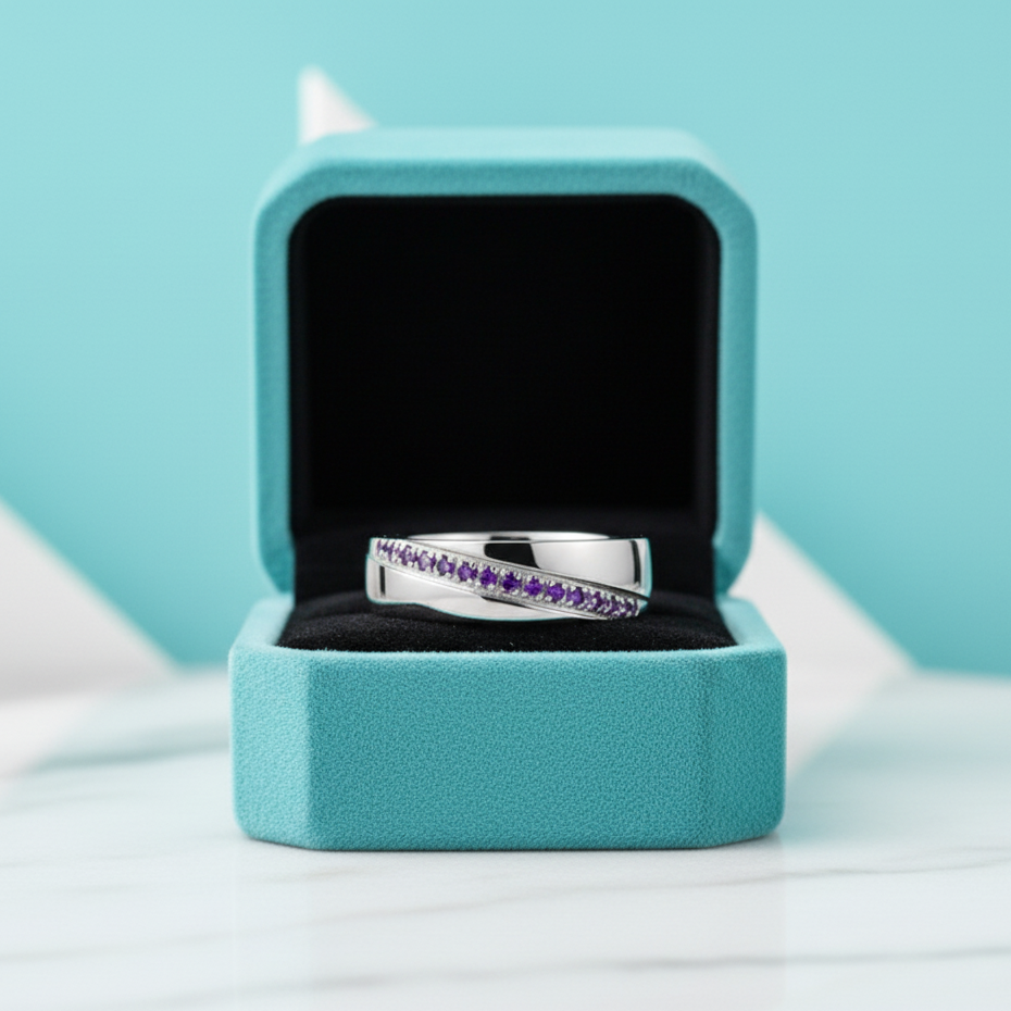 Unisex Amethyst Titanium Eternity Wedding Band-Evani Jewelry