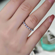 Simple 0.3ct Blue And White Sapphire Half Eternity Wedding Band-Evani Naomi Jewelry
