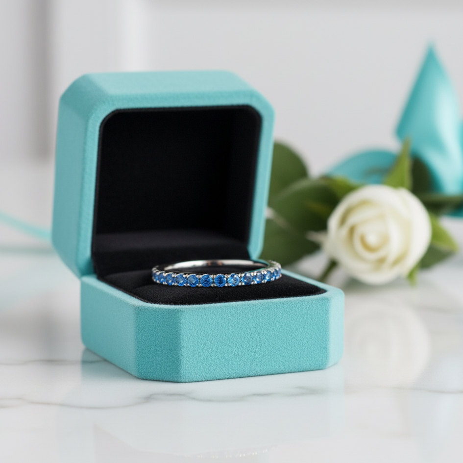 Simple Light Aquamarine Half Eternity Wedding Band-Evani Jewelry