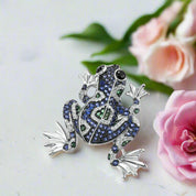 Sparkling Multi-Color Lovely Blue Frog Brooch-Evani Naomi Jewelry