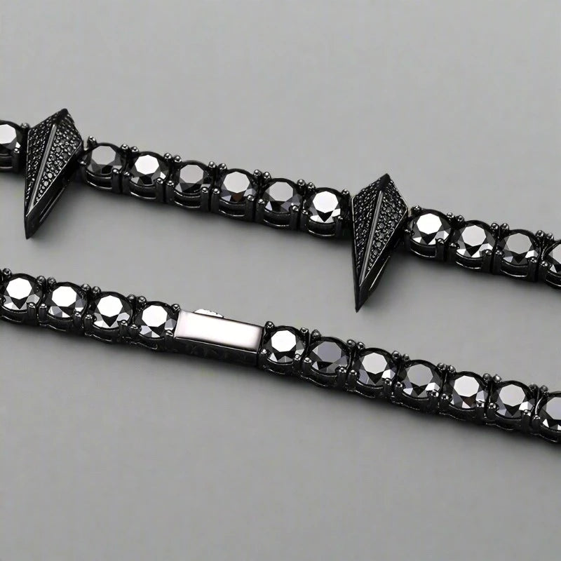 Spiked Tennis Link Necklace with Certified Black Diamond-Evani Naomi Jewelry