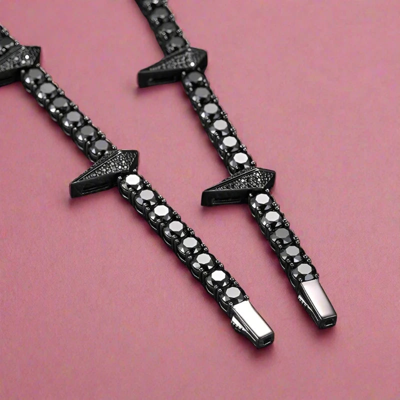 Spiked Tennis Link Necklace with Certified Black Diamond-Evani Naomi Jewelry