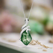Steadfast Love- Snake Natural Moss Agate Pendant Necklace-Evani Naomi Jewelry
