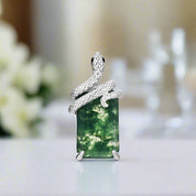 Steadfast Love- Snake Natural Moss Agate Pendant Necklace-Evani Naomi Jewelry