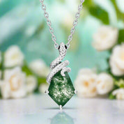 Steadfast Love- Snake Natural Moss Agate Pendant Necklace-Evani Naomi Jewelry