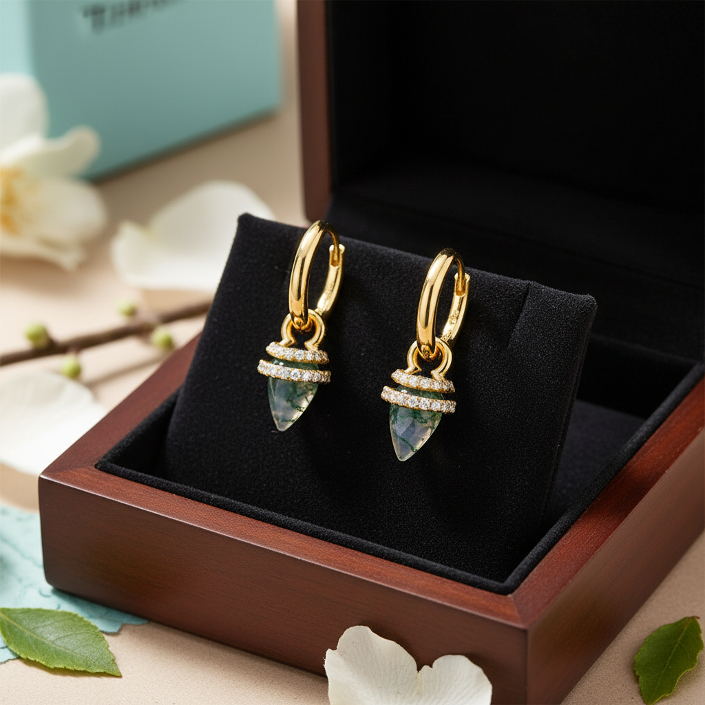 Eternal Promise- Unique Natural Moss Agate Earrings - Evani Naomi Jewelry
