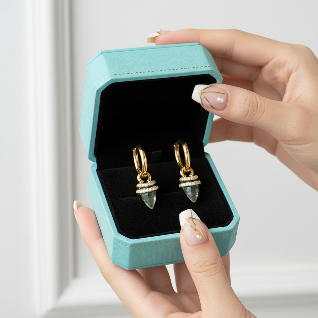 Eternal Promise- Unique Natural Moss Agate Earrings - Evani Naomi Jewelry
