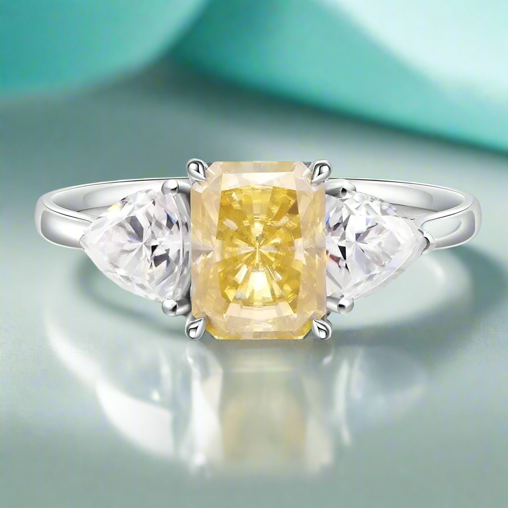 Three Stone 3.0ctw Yellow Radiant Cut Diamond Engagement Ring-Evani Naomi Jewelry