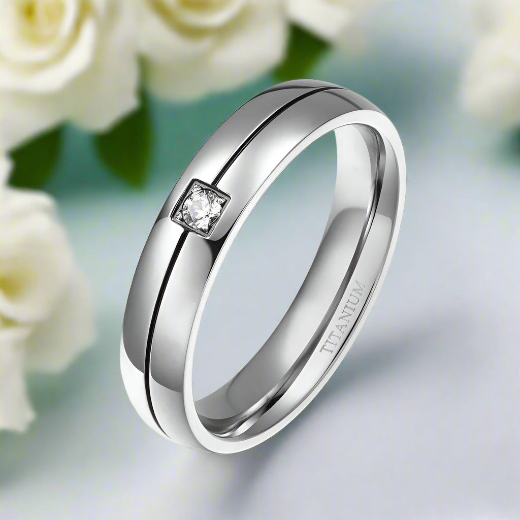 Titanium Wedding Band with Diamond -Evani Naomi Jewelry