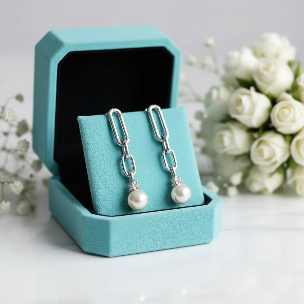 Trendy Pearl Chain Earrings-Evani Jewelry