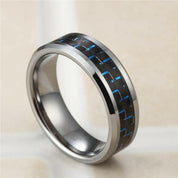 Tungsten Men's Wedding Band with Black & Blue Carbon Fiber-Evani Naomi Jewelry