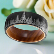 Tungsten Men's Wedding Band with Solid Inner Wood & Laser Forest Pattern - Evani Naomi Jewelry