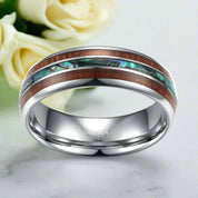 Tungsten Men's Wedding Band with Wood & Abalone Shell-Evani Naomi Jewelry