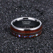 Tungsten Men's Wedding Band with Wood & Shell Inlay-Evani Naomi Jewelry