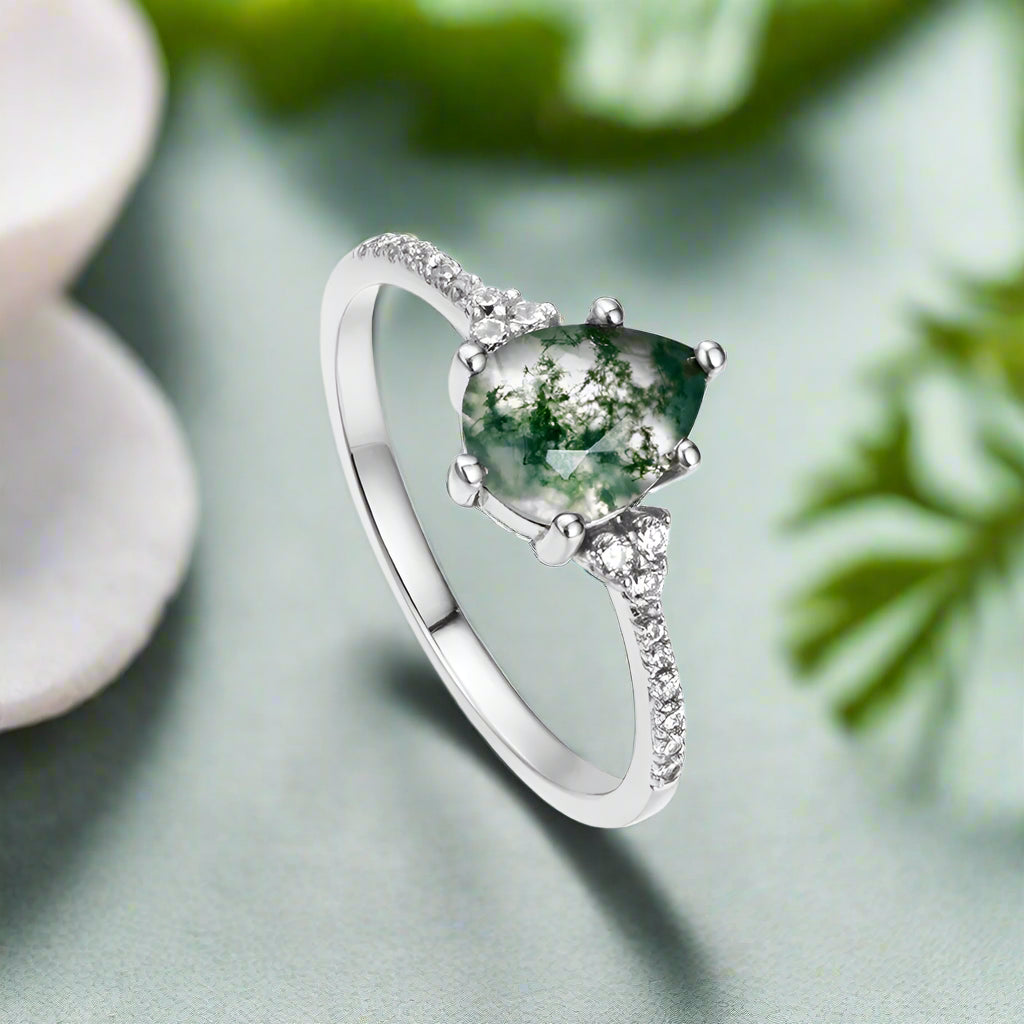 Twilight's Promise- Natural Princess Cut Moss Agate Ring-Evani Naomi Jewelry
