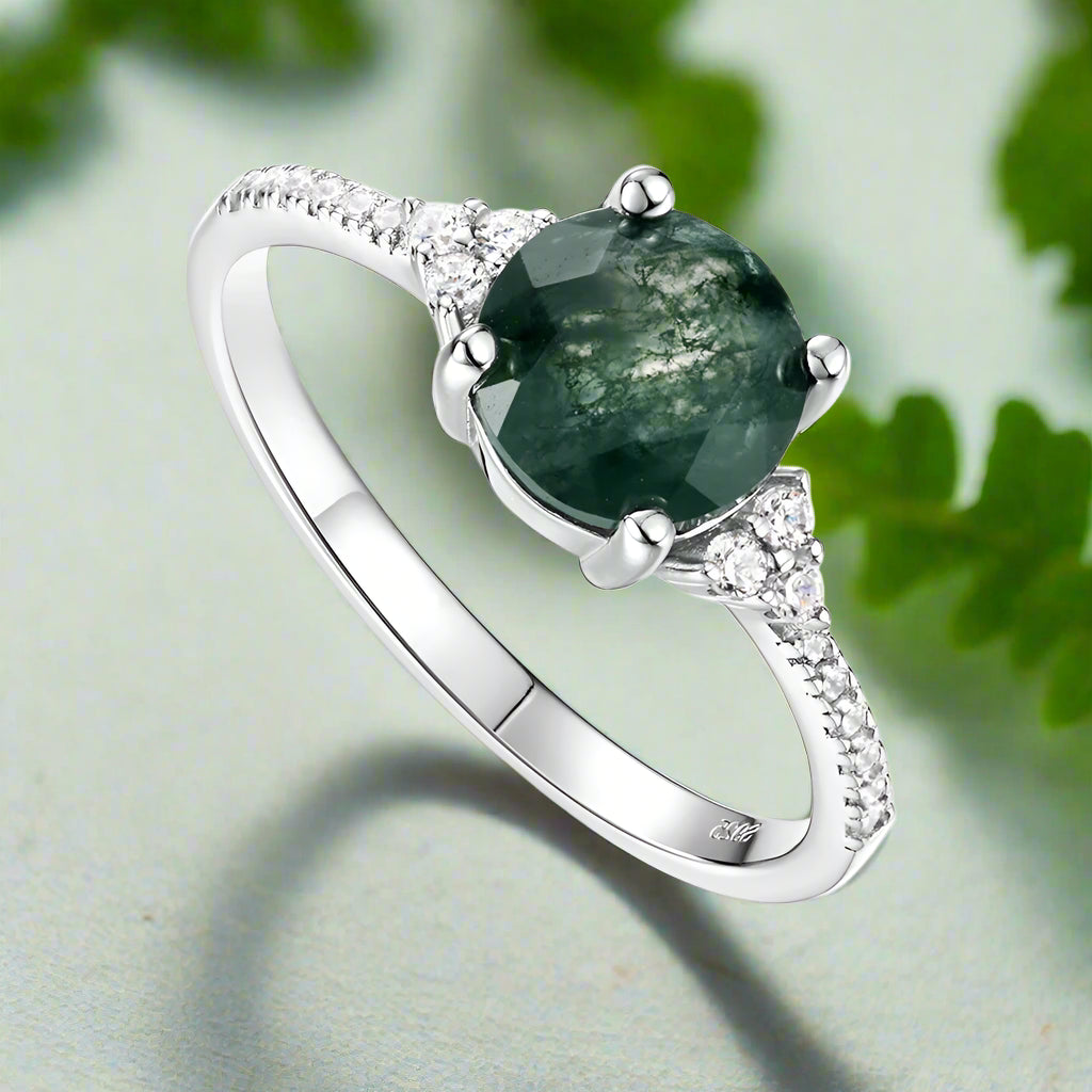 Twilight's Promise- Natural Princess Cut Moss Agate Ring-Evani Naomi Jewelry