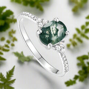 Twilight's Promise- Natural Princess Cut Moss Agate Ring-Evani Naomi Jewelry