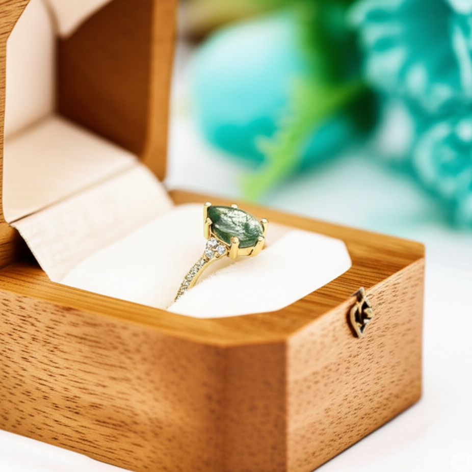 Twilight's Promise- Natural Princess Cut Moss Agate Ring-Evani Naomi Jewelry