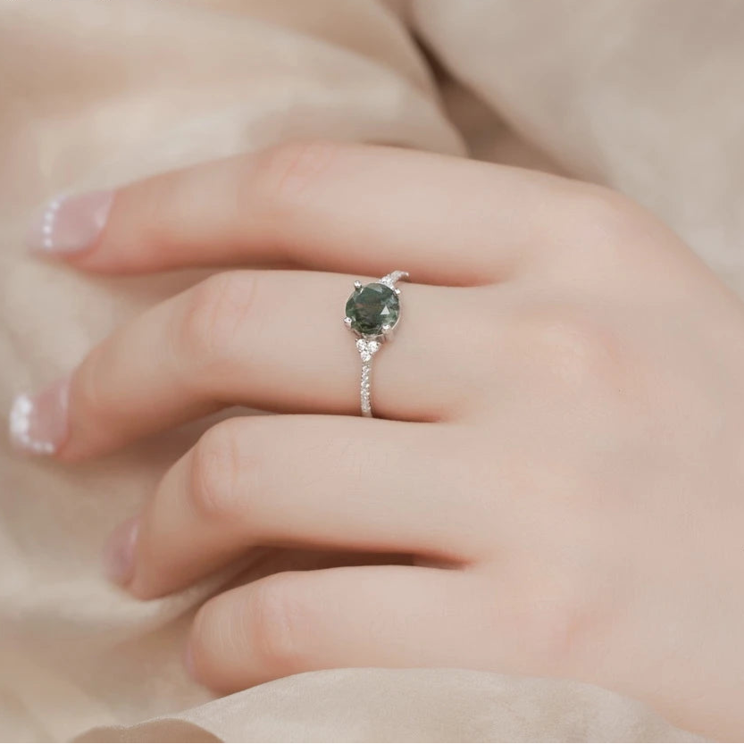 Twilight's Promise- Natural Princess Cut Moss Agate Ring-Evani Naomi Jewelry