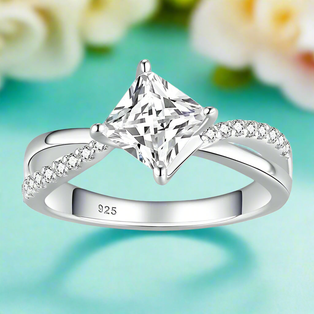 Twist 14k White Gold Princess Cut Engagement Ring-Evani Naomi Jewelry