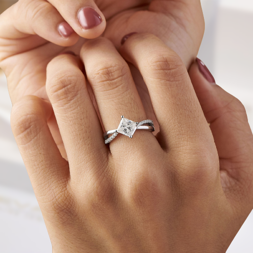 Twist 14k White Gold Princess Cut Engagement Ring-Evani Naomi Jewelry