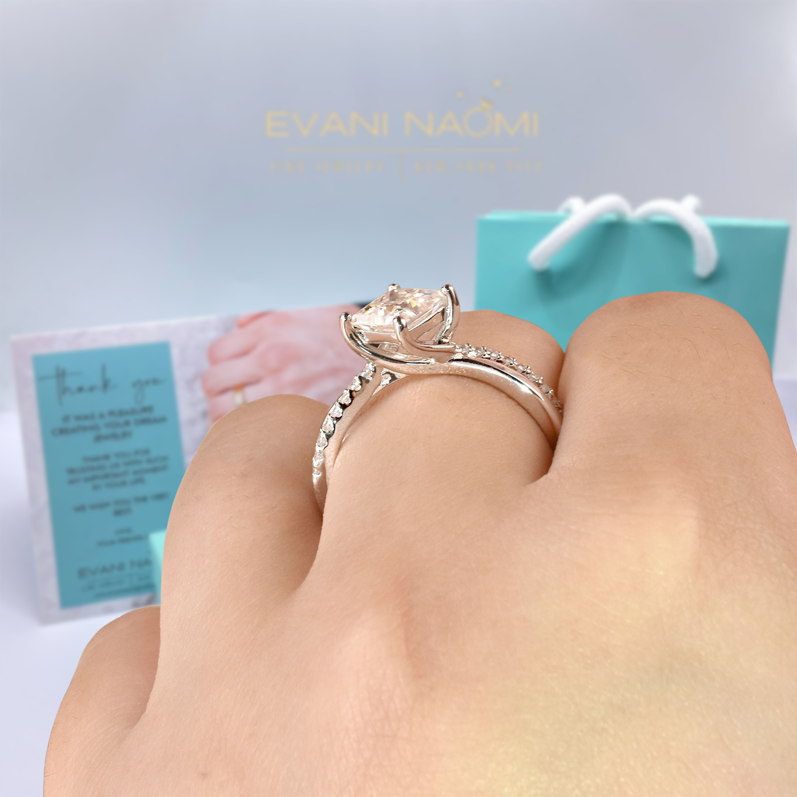 Twist 14k White Gold Princess Cut Engagement Ring-Evani Naomi Jewelry