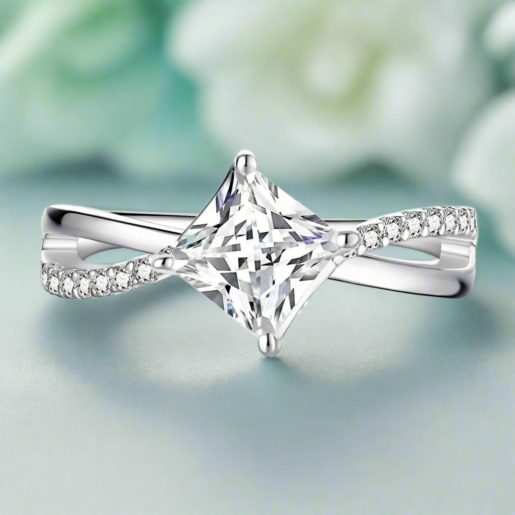 Twist 14k White Gold Princess Cut Engagement Ring-Evani Naomi Jewelry