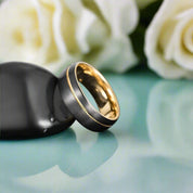 Two Tone Tungsten Wedding Band with Asymmetric Gold Thread-Evani Naomi Jewelry