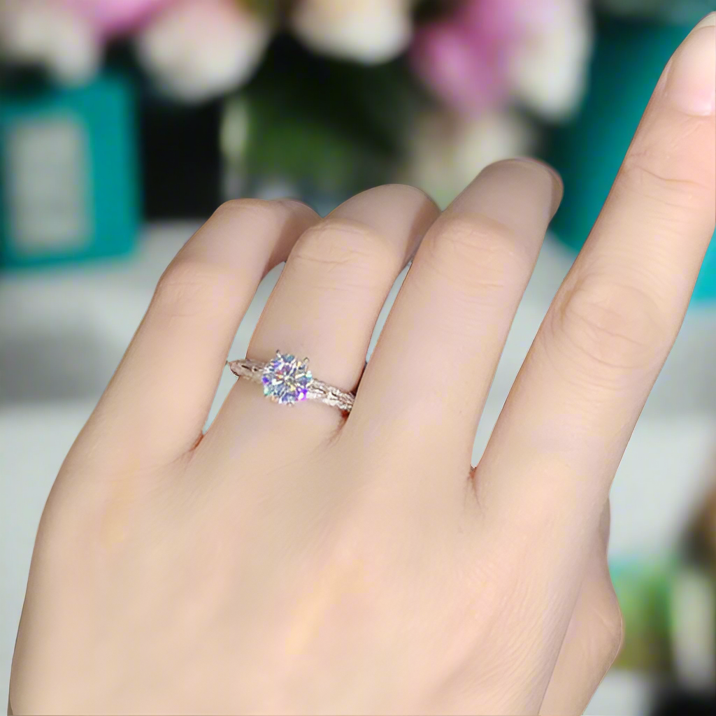 Unique 1.0 ct Round Diamond Platinum Engagement Ring-Evani Naomi Jewelry