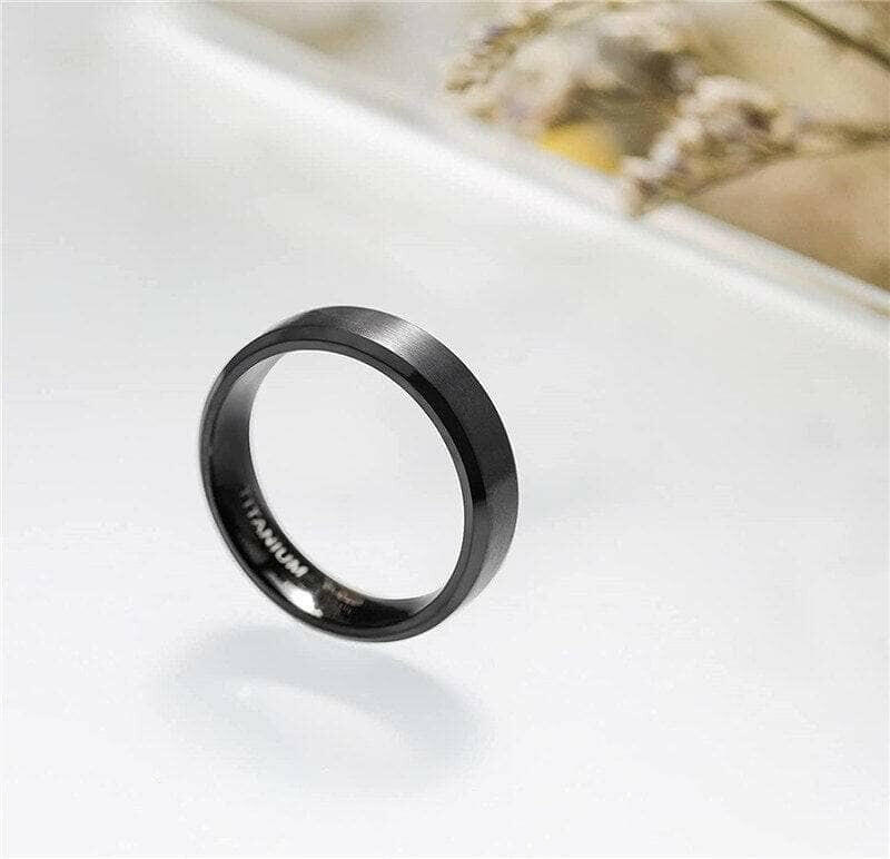 Unisex Beveled Matte Black Titanium Wedding Band-Evani Naomi Jewelry