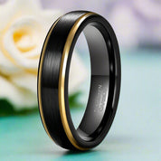 Unisex Black Tungsten Wedding Band with Gold Edges-Evani Naomi Jewelry