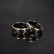 Unisex Black Tungsten Wedding Band with Gold Edges-Evani Naomi Jewelry