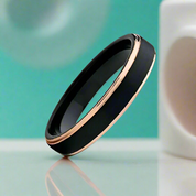 Unisex Black with Rose Gold Tungsten Wedding Band-Evani Naomi Jewelry