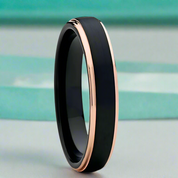 Unisex Black with Rose Gold Tungsten Wedding Band-Evani Naomi Jewelry