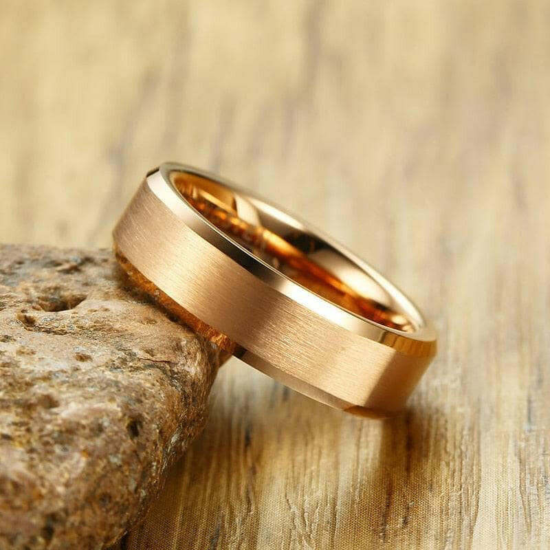 Unisex Brushed Rose Gold Tungsten Beveled Wedding Band-Evani Naomi Jewelry