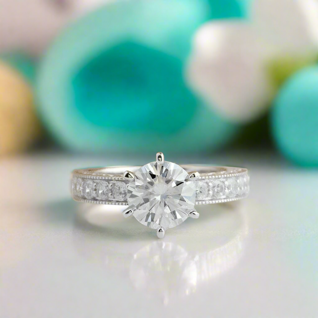 Vintage 14K White Gold Filigree Diamond Engagement Ring-Evani Naomi Jewelry