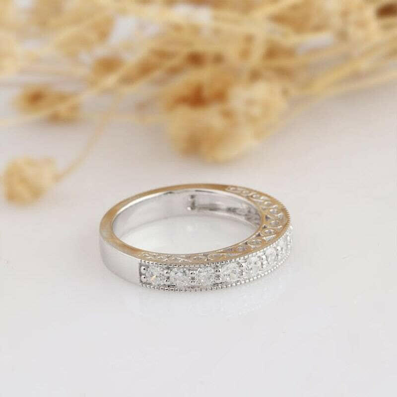 Vintage 14k White Gold Round Diamond Half Eternity Wedding Band-Evani Naomi Jewelry